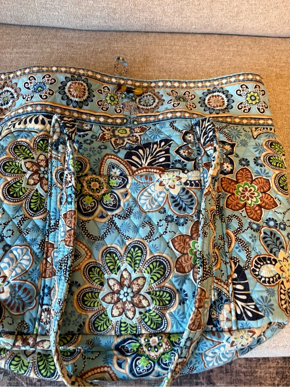 Vera Bradley Light Blue Floral Quilted Tote with Multi-Color Accents
